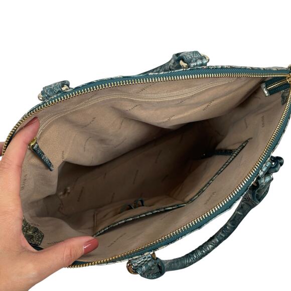 Brahmin Large Duxbury Satchel Bag Petrol Ombre Melbourne Green Leather Croc - Picture 7 of 10